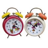 Disney: Vintage Bradley Mickey Mouse & Minnie Mouse Alarm Clocks, Plastic Cases, Bot Winding and