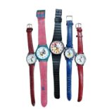 Disney Watches: Group of 5 Lorus Quartz Mickey & Minnie Mouse Watches on mainly Leather Straps