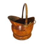 Antique Copper Coal Bucket with Brass Handles