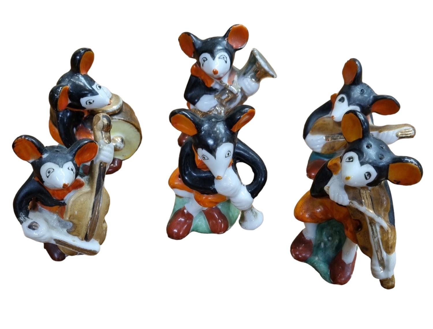 Disney: Vintage Ceramic Mouse Band Salt & Pepper Shakers marked Foreign to the base