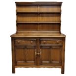 Mid-Century Ercol Old Colonial Elm Welsh Dresser, The Mantle Comprising of 2 Shelves with Display