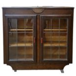 c1920 Dark Oak, Floor Standing Display Cabinet of 3 Shelves, Lead Glazed Doors