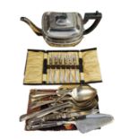 Collection of mixed EPNS Cutlery + Art Deco Teapot