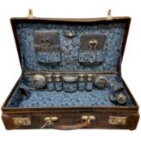 Antique Simulated Crocodile Skin Leather Bound Gents Vanity Case Containing an array of White