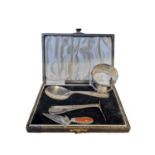 Birmingham Silver Hallmarked Cased Spoon & Stirrer + Silver Napkin Ring & Miniature Enamelled Cake