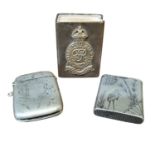 2 x Silver Plated Vesta Cases & Brass Matchbox Holder with Royal Engineers Insignia