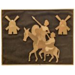 Don Quixote & Sancho Panza Composition Picture Created from Cut Wood Pieces with Metal Overlay
