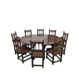 Superb Antique Oak Refectory Table & 6 Chairs + 2 Carvers all in Gothic Style Table Dimensions -