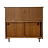 1960's Veneered Fall Front Drinks Cabinet, Sliding Doors to the base