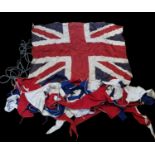 Vintage Fabric Union Jack Flag & Large Amount of Fabric Red, White & Blue Bunting