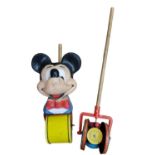 Disney; 2 x Vintage Walt Disney Tinplate Push Along Musical Toys