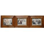 John Leech (1817 - 1864) English Caricaturist - Group of 3 Framed & Glazed Coloured Drawings -