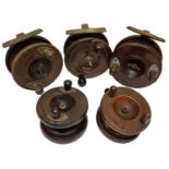 Collection of 5 x Antique Oak Fishing Reels Including Makers S.Allcock & Co Ltd, Wilkes Osprey & Sun