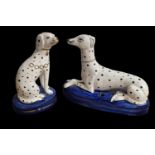 Pair of Antique Staffordshire Dalmations on Blue & Gilt Bases