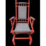 Vintage American Rocking Chair Painted Red - 95cm Tall, 65cm Wide, 50cm Deep