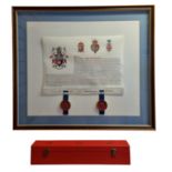 Local Interest - Cased & Framed Royal Order of the Garter Scroll & General Service & Campaign