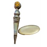 Antique Scottish Stirling Silver Dirk Brooch with Citrine & Agate + Stirling Silver Oval Form Mother