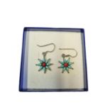 Pair of 925 Silver Earings in Sunburst form with Enamel to the Front