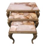 Nest of 3 Brass Framed, Marble Top Tables