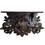 Vintage Black Forest Carved Ornate Wall Mounted Shelf with Stag Head to the Front - 43cm Tall,