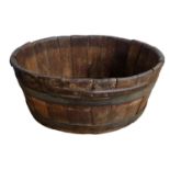 Antique Small Oak Metal Band Planter