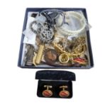 Small Tray of Costume Jewellery & Other Items including Rotary Watch & Cuff Links