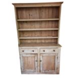 Antique Striped Pin Irish Dresser of 3 Shelves and 2 Drawers over 2 Cupboards - 205cm Tall, 125cm