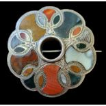 Early Victorian Scottish Silver & Agate Brooch - Individually cut, various coloured agates to each