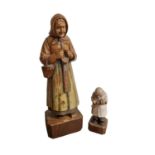 Italian Topiart Wood Sculpture of a Doctor + Large Softwood Carving of an Old Lady 30cm Tall