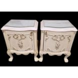 Pair of Upcycled Rococo Style, Glass Topped Bedside Cabinets on Claw Feet - Each on 60cm Tall,