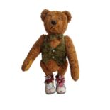 Large Naomi Laight Collector Teddy Bear, Reticulating Arms & Legs, Wearing Lego Kickers & Green