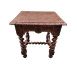 Late 19th Century, Hand Carved Oak Table with Barley Twist Supports - 80cm Tall, 72cm Wide, 60cm