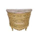 Vintage Rococo Style Marble Top Demi-Lune Hall Chest - 80cm Tall, 94cm Wide, 46cm Deep