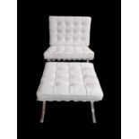 High Quality Reproduction Barcelona Chair & Footstall in White Hand Stitched Leather