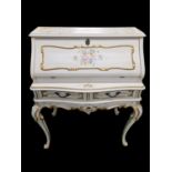 Antique Upcycled Rococo Style, Hand Painted with Gilt Edging Small Bureau - 100cm Tall, 80cm Wide,