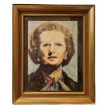 Water Colour Portrait of Margaret Thatcher, Painted in 1986 Reportedly by her secretary, signed J.