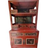 Antique Carved Chinese Chinoiserie Bookshelf / Pantry Consisting of an Upper Unit of 2 Shelves and a