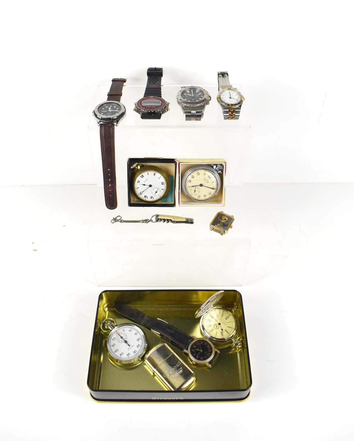 A group of vintage and retro men's wrist watches and pocket watches to include Smiths, Dalvey,