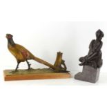 An Austrian cold painted spelter pheasant table lighter 31.5cm length, together with an Austrian