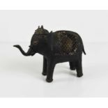 A small bronze elephant pomander, possibly Benin, with pierced body, and typical banded and