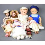 A group of early 20th century and later dolls to include examples with composite jointed bodies