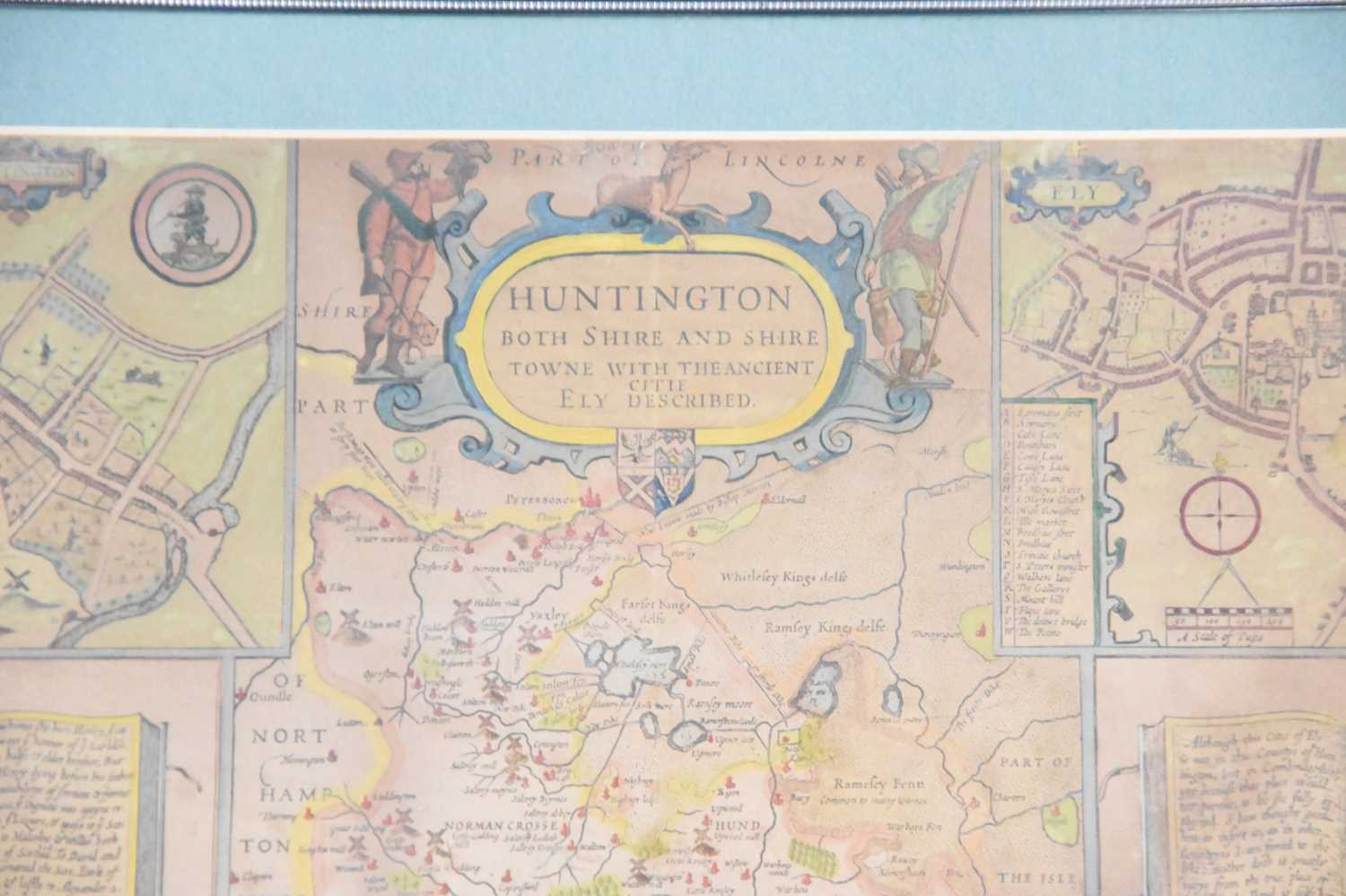 John Speed: A hand-coloured engraved map of Huntington both Shire and Shire town with the ancient - Image 2 of 2