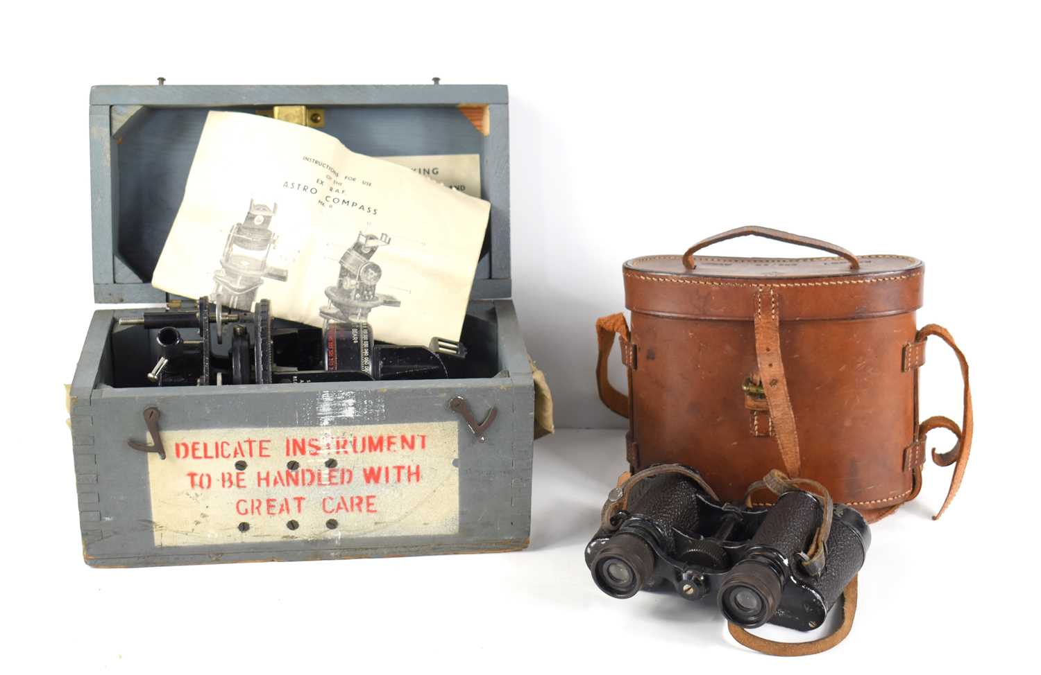 An RAF Astro Compass MK II, London, boxed with original paperwork, together with a pair of Air