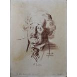 Ivan Opffer (Danish 1897 - 1980): a pastel/red chalk drawing of Albert Einstein, and dedicated '