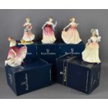 Seven Royal Doulton figurines, five with the original boxes, together with a Lladro figure of a