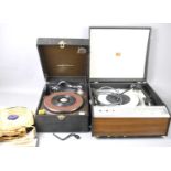 A Columbia Grafonola phonograph together with a HMV record player and a group of 78 records.