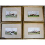 A set of four 19th century colour prints depicting hunting scenes, in the manner of James Pollard,