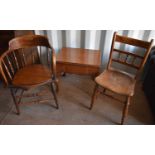 A Victorian elm single chair with spindled rail and an oak Captains chair and a mahogany table