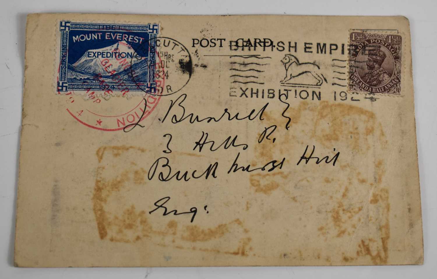 A Mount Everest Expedition 1924 commemorative postcard, dispatched from Everest base camp with - Image 2 of 2