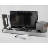 Sony Home Theatre system, to include a TV with a screen measuring 49cm by 39cm, a sound bar and